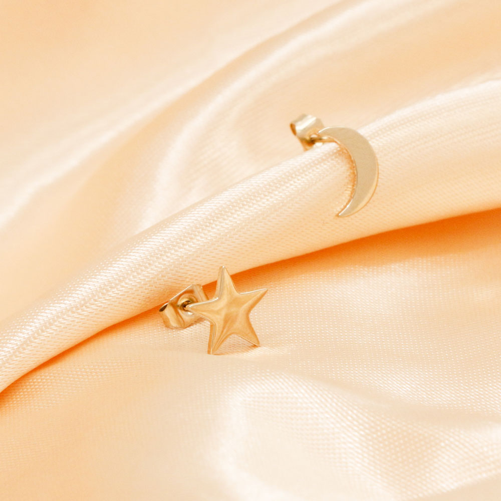star and moon earrings studs gold plated silver