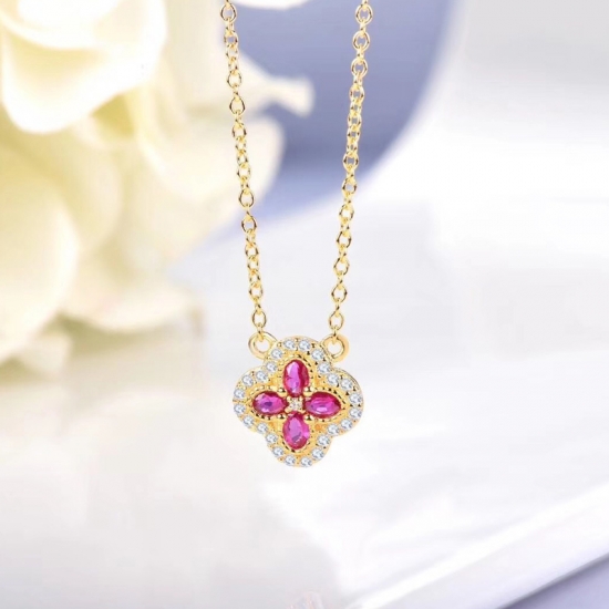  Gold and Diamond Necklace with Ruby