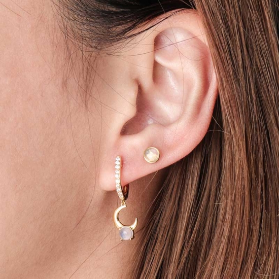 moon huggie earrings cubic zirconia