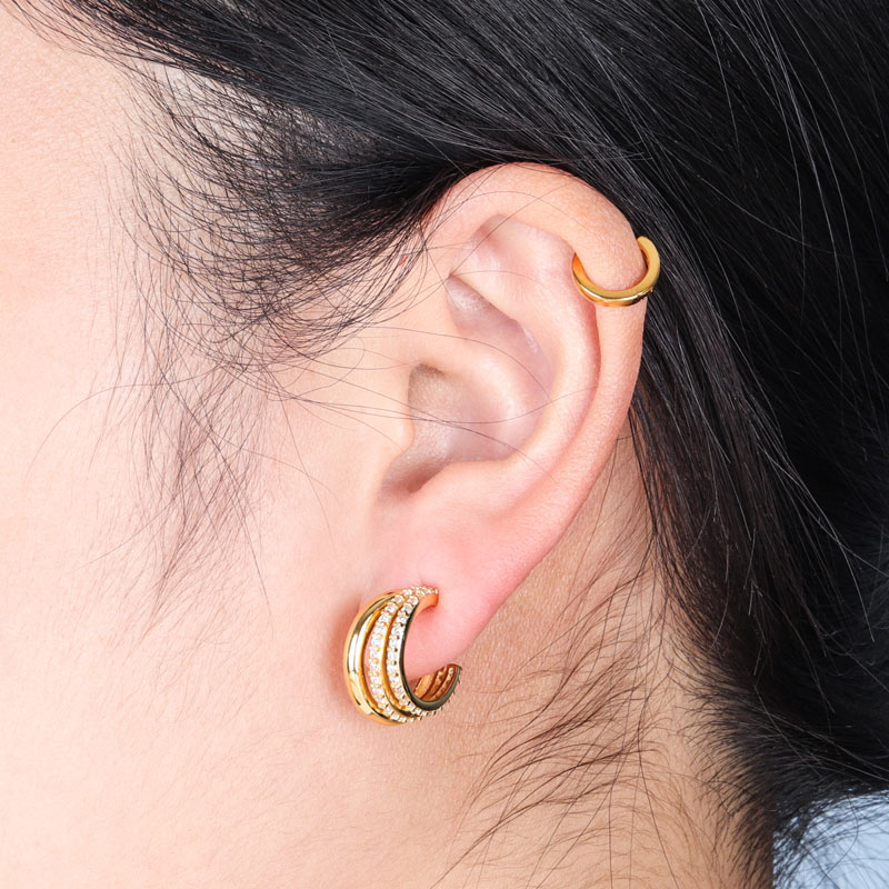 3 row huggie hoop earrings