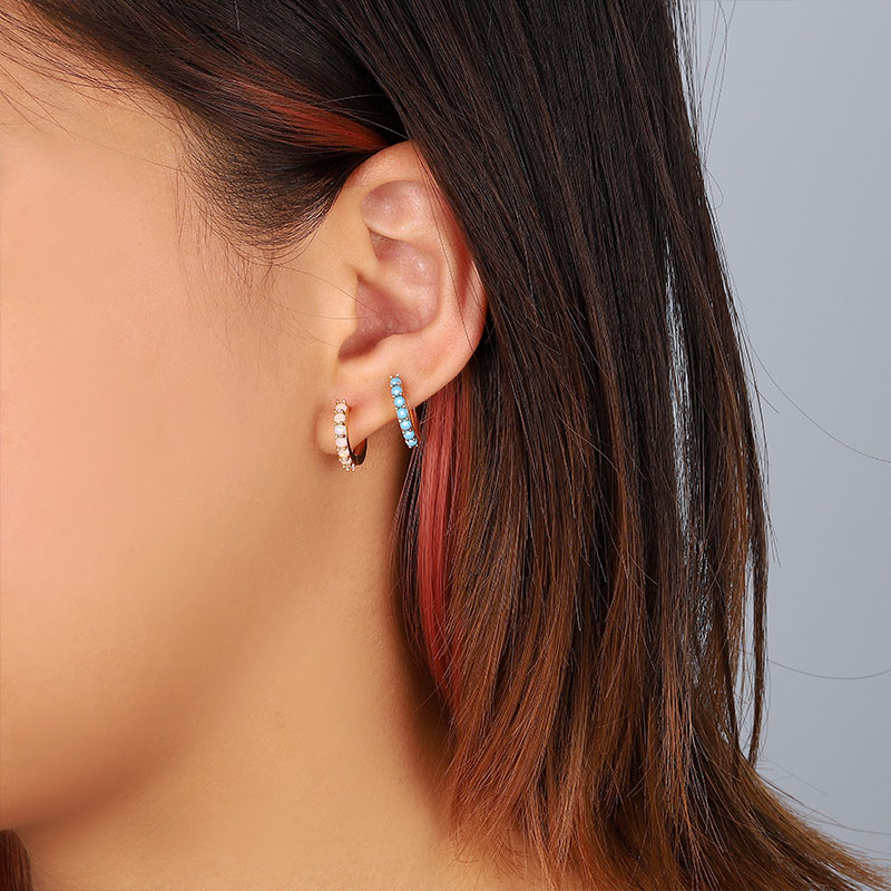 turquoise huggie earrings silver